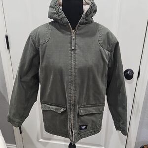 Walls Olive Boys Hooded Sherpa Lined Jacket Coat size 12/14